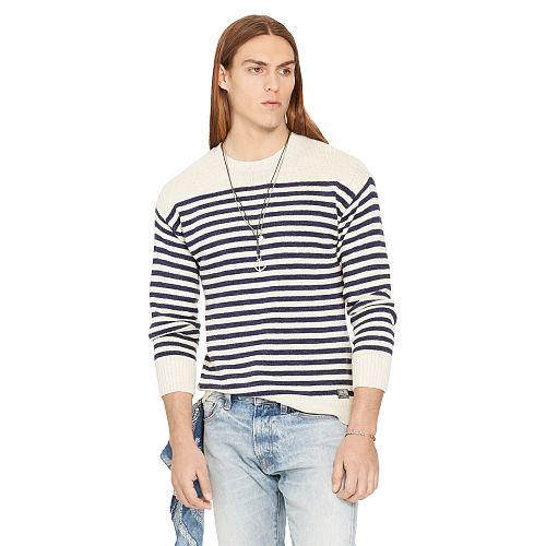 Ralph Lauren Denim & Supply Striped Cotton-linen Sweater Cream/navy