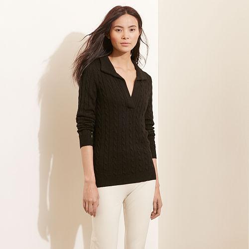 Ralph Lauren Lauren Cable-knit Shawl Sweater Black