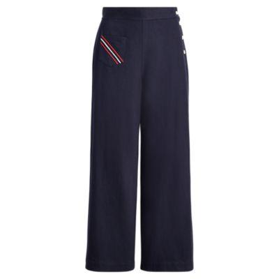 Ralph Lauren Linen-blend Wide-leg Pant Indigo Blue