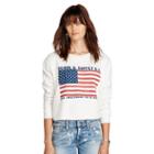 Ralph Lauren Denim & Supply Cropped Fleece Sweatshirt Doric White Flag