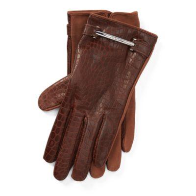 Ralph Lauren Crocodile-embossed Gloves Chocolate