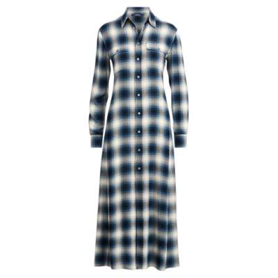 Ralph Lauren Plaid Twill Maxidress Blue Ombre Plaid