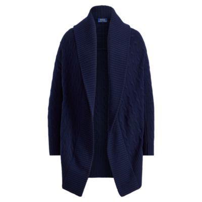 Ralph Lauren Cashmere Cable Shawl Cardigan Hunter Navy