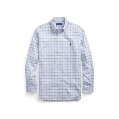 Ralph Lauren Classic Fit Plaid Cotton Shirt Powder/blues Multi Xl Tall