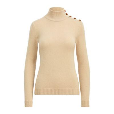 Ralph Lauren Button Cashmere Turtleneck Lux Tan