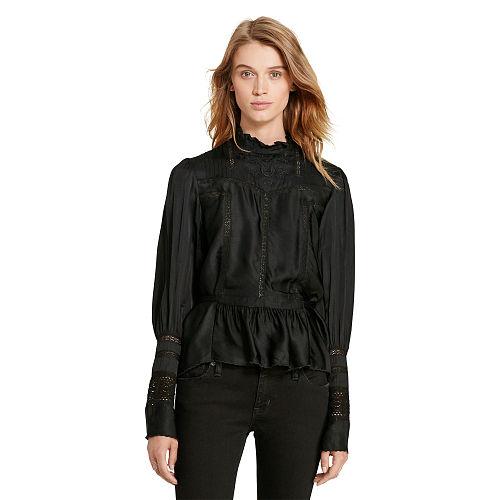 Ralph Lauren Denim & Supply Lace-inset Blouse Polo Black