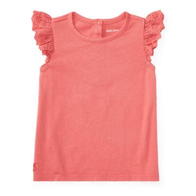 Ralph Lauren Cotton Flutter-sleeve Tee Salmon Berry 3m