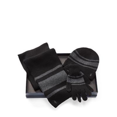 Ralph Lauren Striped Hat, Scarf & Glove Set Black/charcoal