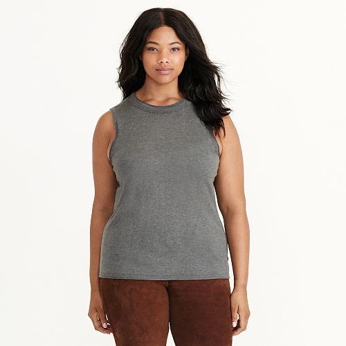 Ralph Lauren Lauren Woman Beaded Silk-blend Top Concrete Heather