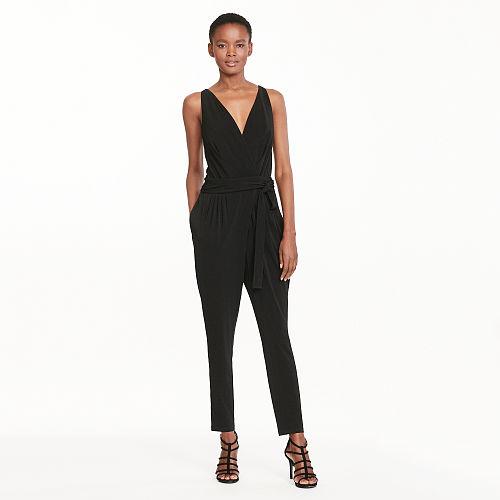 Ralph Lauren Lauren Jersey Surplice Jumpsuit Black