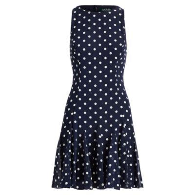 Ralph Lauren Polka Dot Georgette Dress Lighthouse Navy/colonial