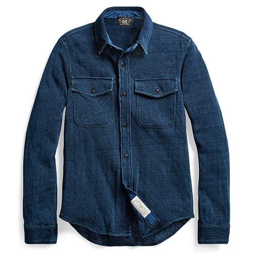 Ralph Lauren Rrl Indigo Knit Linen-cotton Shirt