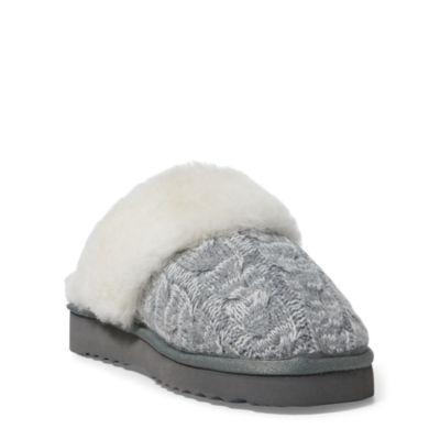 Ralph Lauren Charlotte Cable-knit Slipper Grey Knit W/cream Pp