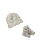 Ralph Lauren Cashmere Hat & Booties Set Light Grey Heather 6-9m
