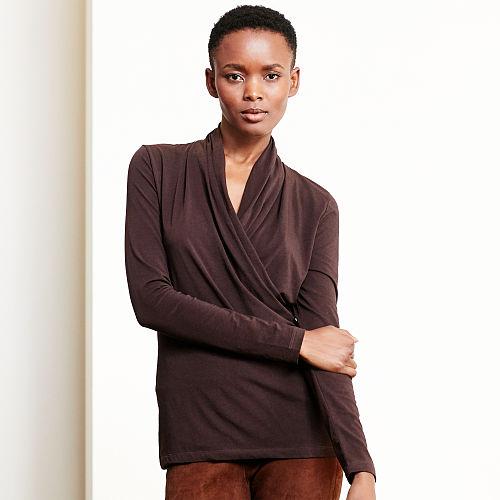 Ralph Lauren Lauren Jersey Surplice Top Brown