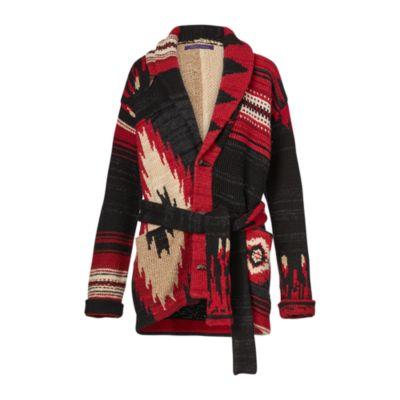 Ralph Lauren Cashmere Patchwork Cardigan Red/black/cream