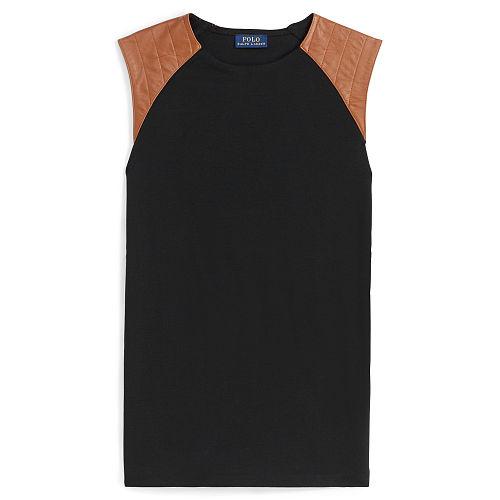 Polo Ralph Lauren Leather-trim Sleeveless Top Polo Black