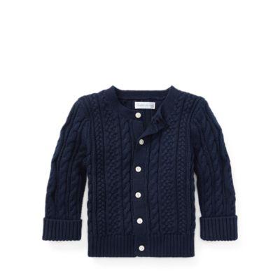 Ralph Lauren Aran-knit Cotton Cardigan Cruise Navy 9m