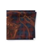 Ralph Lauren Horse Plaid Silk Pocket Square Wine/navy