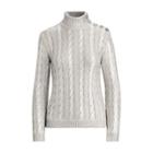 Ralph Lauren Silk Cable Turtleneck Sweater Silver
