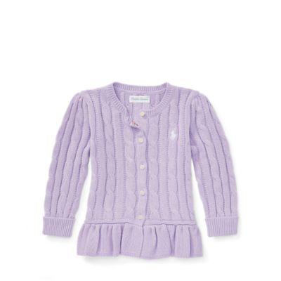 Ralph Lauren Cable Cotton Peplum Cardigan French Lilac 6m