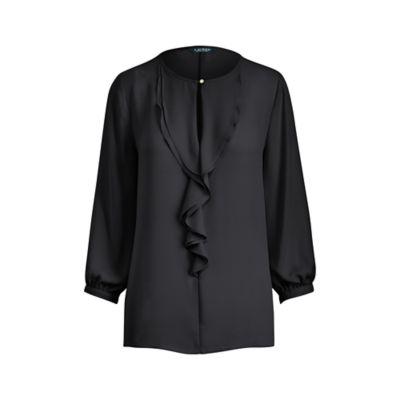 Ralph Lauren Georgette Keyhole Blouse Polo Black