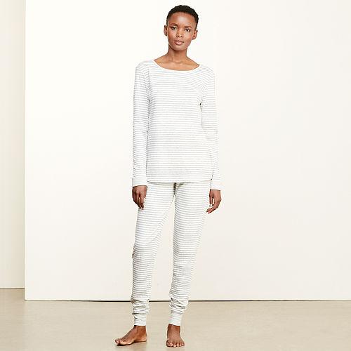 Ralph Lauren Lauren Long-sleeve Tee & Pant Set Stripe Grey/ivory