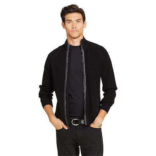 Polo Ralph Lauren Leather-trim Merino Cardigan Polo Black