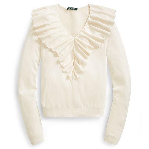 Ralph Lauren Lauren Ruffled-overlay V-neck Sweater