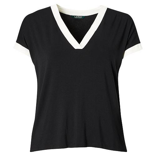 Ralph Lauren Lauren Woman Color-blocked Jersey Top Polo Black
