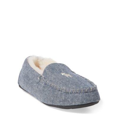 Ralph Lauren Dezi Ii Moccasin Slipper Navy Chambray Cream
