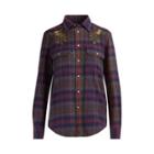 Ralph Lauren Relaxed Fit Plaid Bird Shirt Merlot/purple
