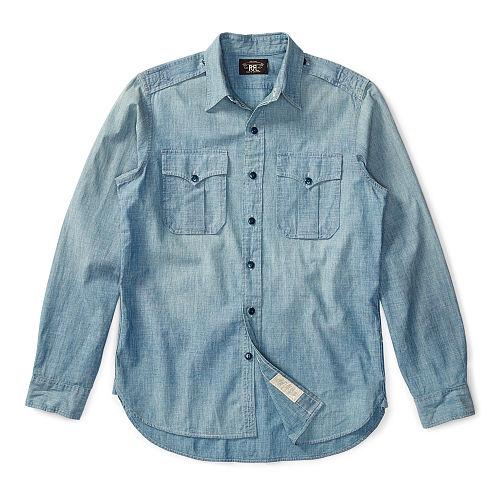Ralph Lauren Rrl Washed Cotton Chambray Shirt Rl 886 Medium Indigo