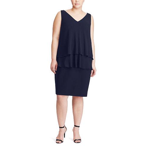 Ralph Lauren Lauren Woman Georgette Tier Dress Lighthouse Navy