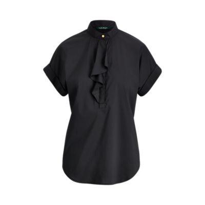 Ralph Lauren Ruffled Stretch Cotton Top Polo Black