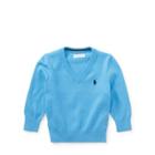Ralph Lauren Cotton V-neck Sweater Florida Blue 6m