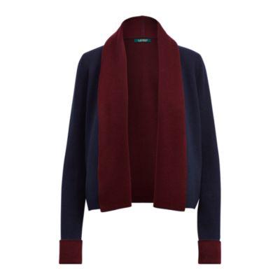 Ralph Lauren Reversible Open Front Cardigan Rl Navy/red Sangria