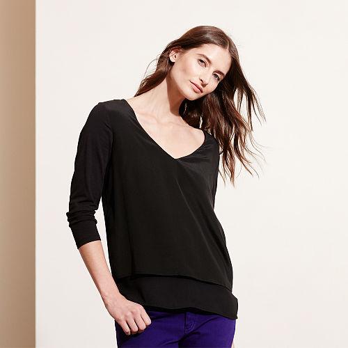 Ralph Lauren Lauren Silk-overlay Jersey Top Black