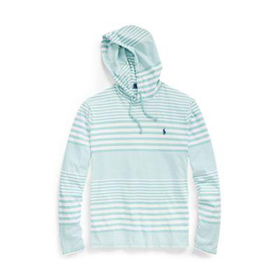 Ralph Lauren Striped Cotton Hooded T-shirt Deep Seafoam/white
