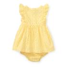 Ralph Lauren Eyelet Cotton Dress & Bloomer Wicket Yellow 6m