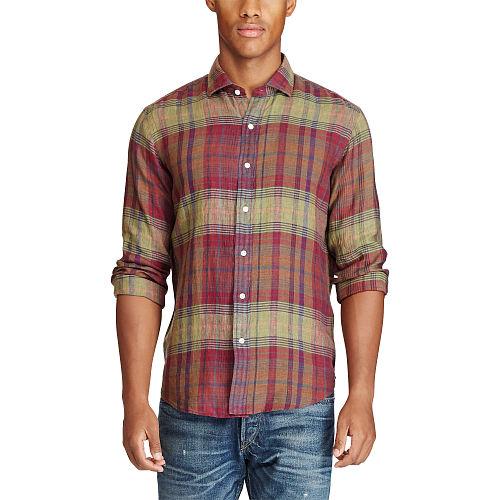 Polo Ralph Lauren Plaid Linen Sport Shirt Evergreen/purple