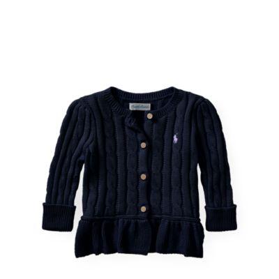 Ralph Lauren Cable Cotton Peplum Cardigan Hunter Navy 6m