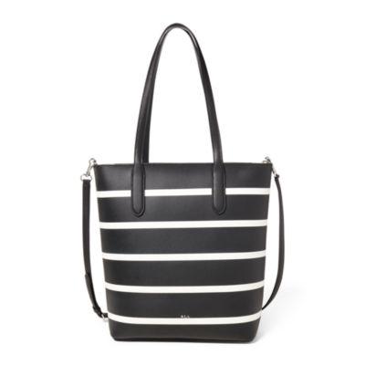 Ralph Lauren Leather Alexis Tote Black/vanilla Stripe