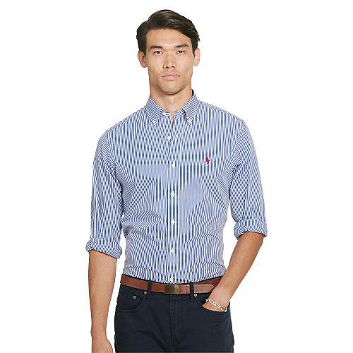 Polo Ralph Lauren Striped Poplin Sport Shirt Force Blue/white