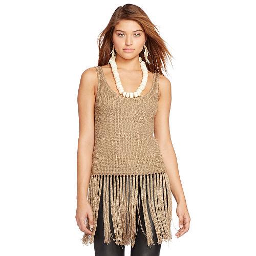 Polo Ralph Lauren Fringed Metallic Tank Gold