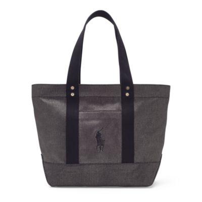 Ralph Lauren Metallic Canvas Big Pony Tote Silver
