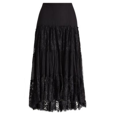 Ralph Lauren Tiered Chantilly Lace Skirt Black