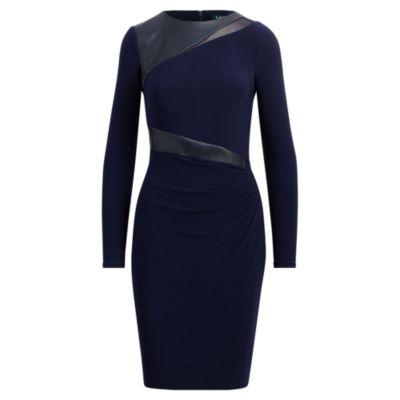 Ralph Lauren Faux-leather Jersey Dress Lighthouse Navy