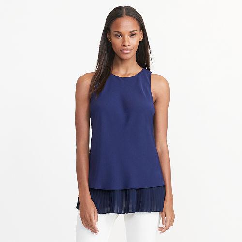 Ralph Lauren Lauren Pleated-hem Crepe Top Navy