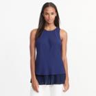 Ralph Lauren Lauren Pleated-hem Crepe Top Navy